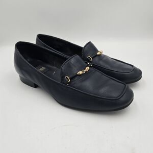 VINTAGE Westies Misty Navy Blue Leather Loafers Flats 6M Made in Brazil Horsebit